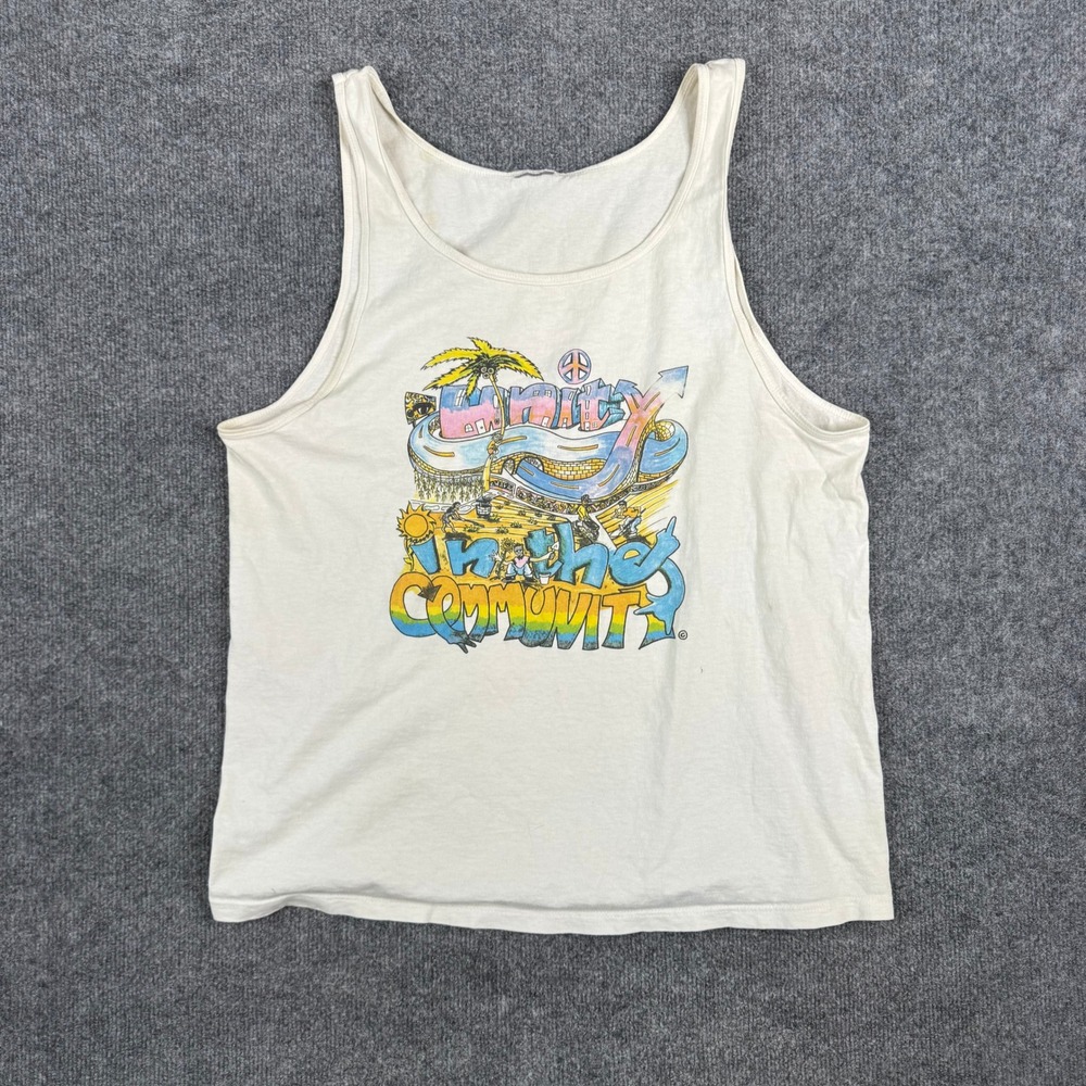 Street One Tank Top Mens Size L Cream Unity In The Community Graphic Sleeveless
